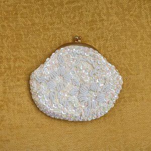 Vintage Ivory Beaded Coin Purse Kiss Lock